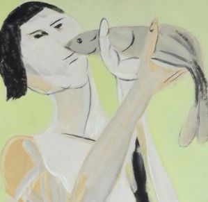 Figura con pesce, 1950 circa
